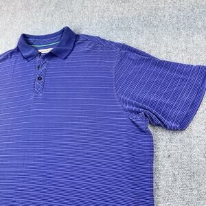 Tommy Bahama Mens Polo Shirt 2XL Blue Relaxed Striped Embroidered Poly Modal
